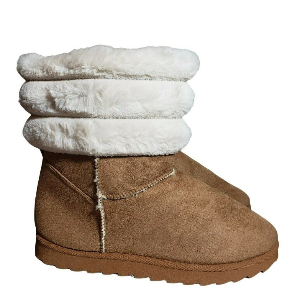 Olivia Miller Womens Dahlia Sand Cold Weather Faux Fur Lined Ankle Boots Size 10